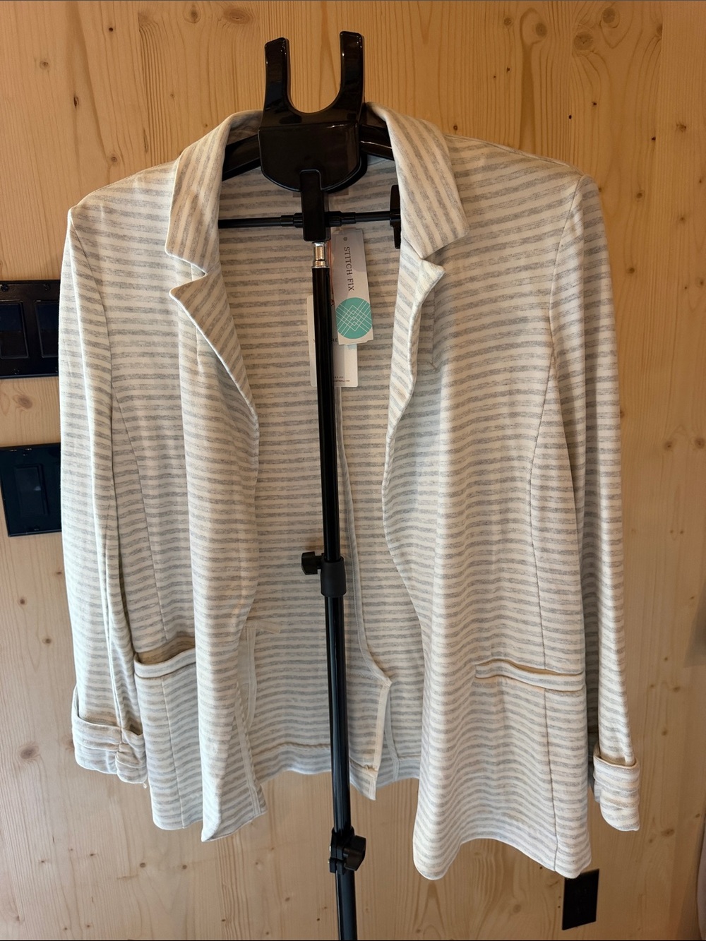 NWT Skies are Blue Light Gray Striped Women's Blazer Jacket